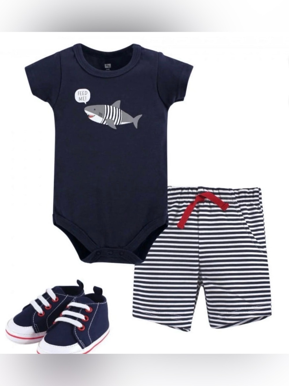 Hudson Baby Boys 3 Pc Outfit Set With Onesie Bodysuit, Shorts  + Shoes NWT